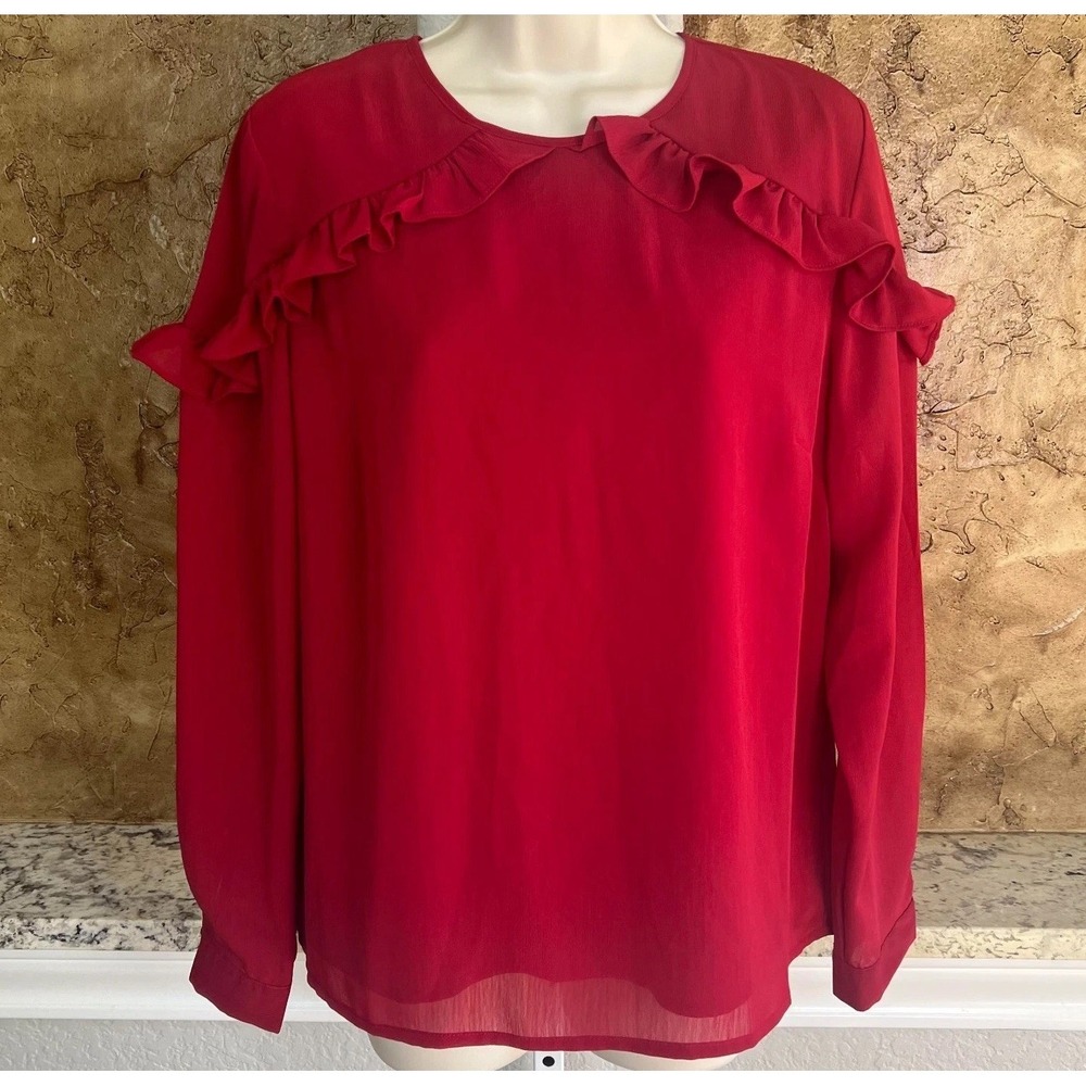 NWT Rachel‎ Parcell Yoke Blouse Top Womens Large Long Sleeve Ruffle Bohemian Red